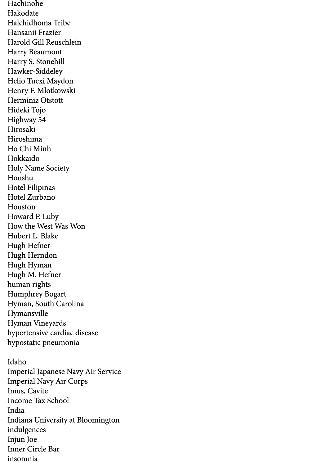 Hachinohe Hakodate Halchidhoma Tribe Hansanii Frazier Harold Gill Reuschlein Harry Beaumont Harry S. Stonehill Hawker...