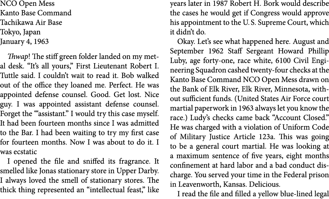 NCO Open Mess Kanto Base Command ﻿﻿﻿Tachikawa Air Base Tokyo, Japan January 4, 1963 Thwap! The stiff green folder lan...