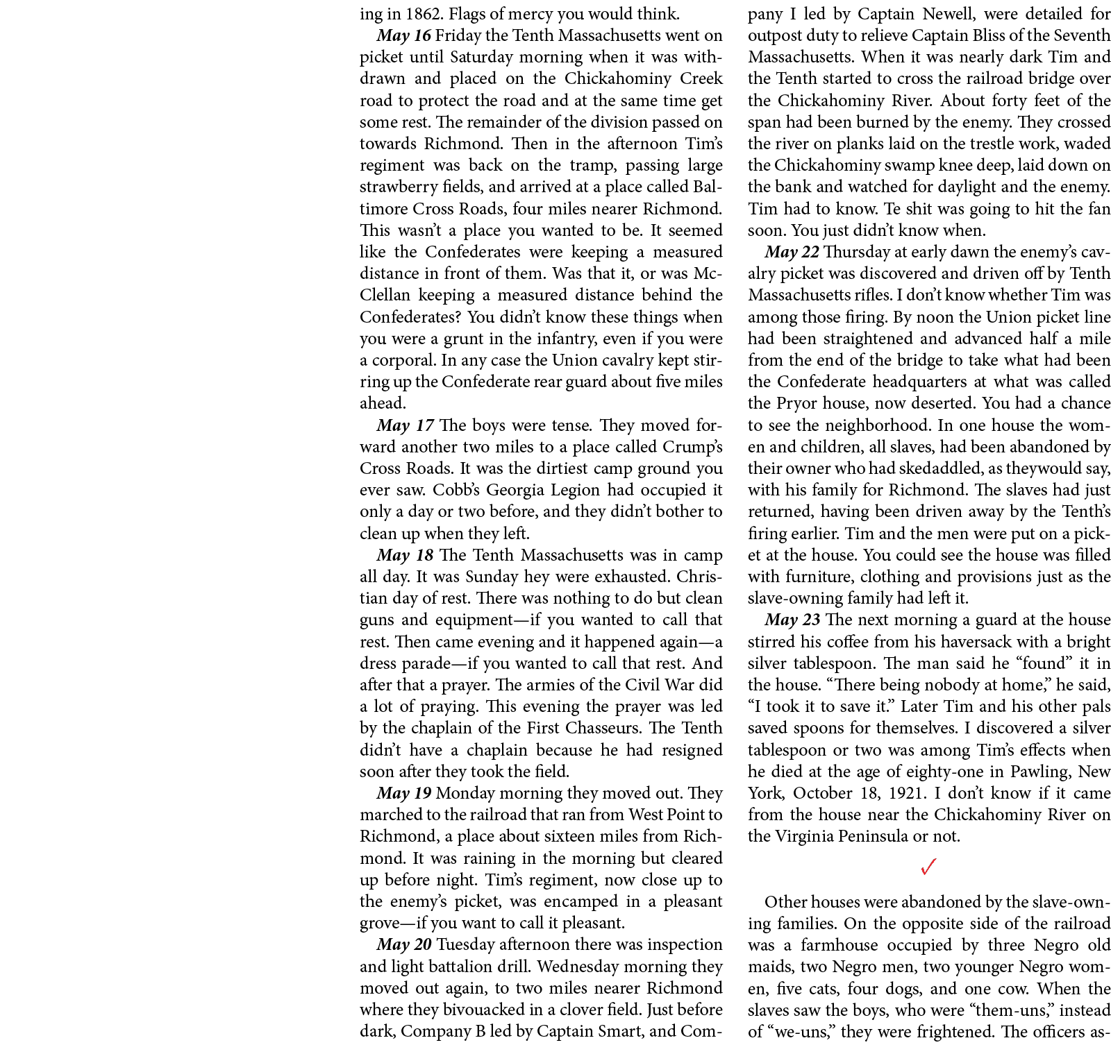 ing in 1862. Flags of mercy you would think. May 16 Friday the ﻿Tenth Massachusetts went on picket until Saturday mor...