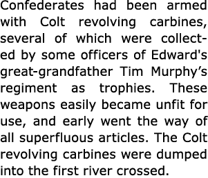 Confederates had been armed with Colt revolving carbines, several of which were collected by some officers of Edward'...