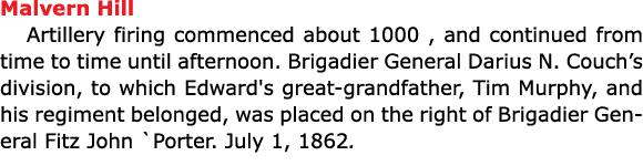 Malvern Hill Artillery firing commenced about 1000 , and continued from time to time until afternoon. Brigadier Gene...