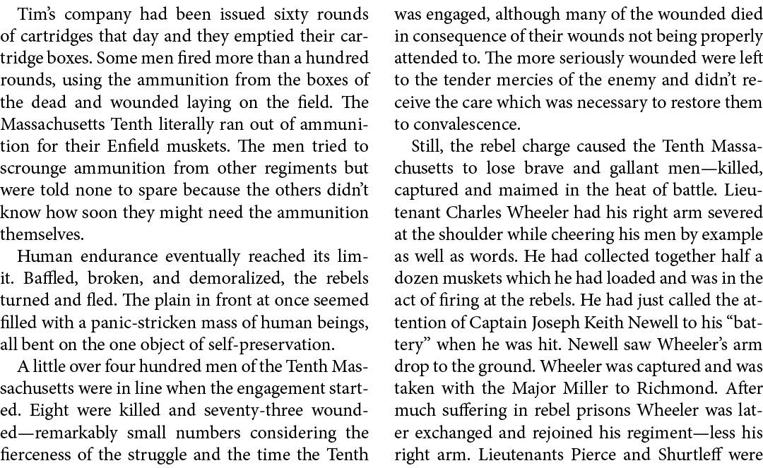 Tim’s company had been issued sixty rounds of cartridges that day and they emptied their cartridge boxes. Some men fi...