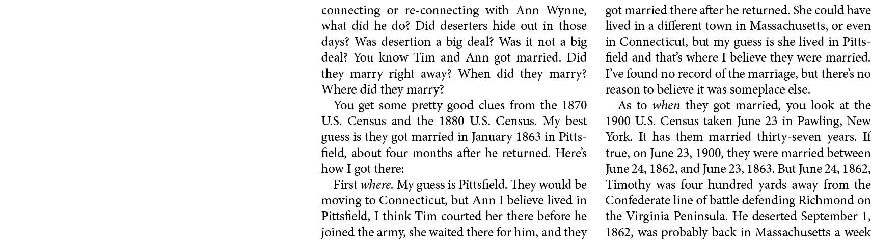 connecting or re connecting with ﻿Ann Wynne, what did he do? Did deserters hide out in those days? Was ﻿desertion a b...