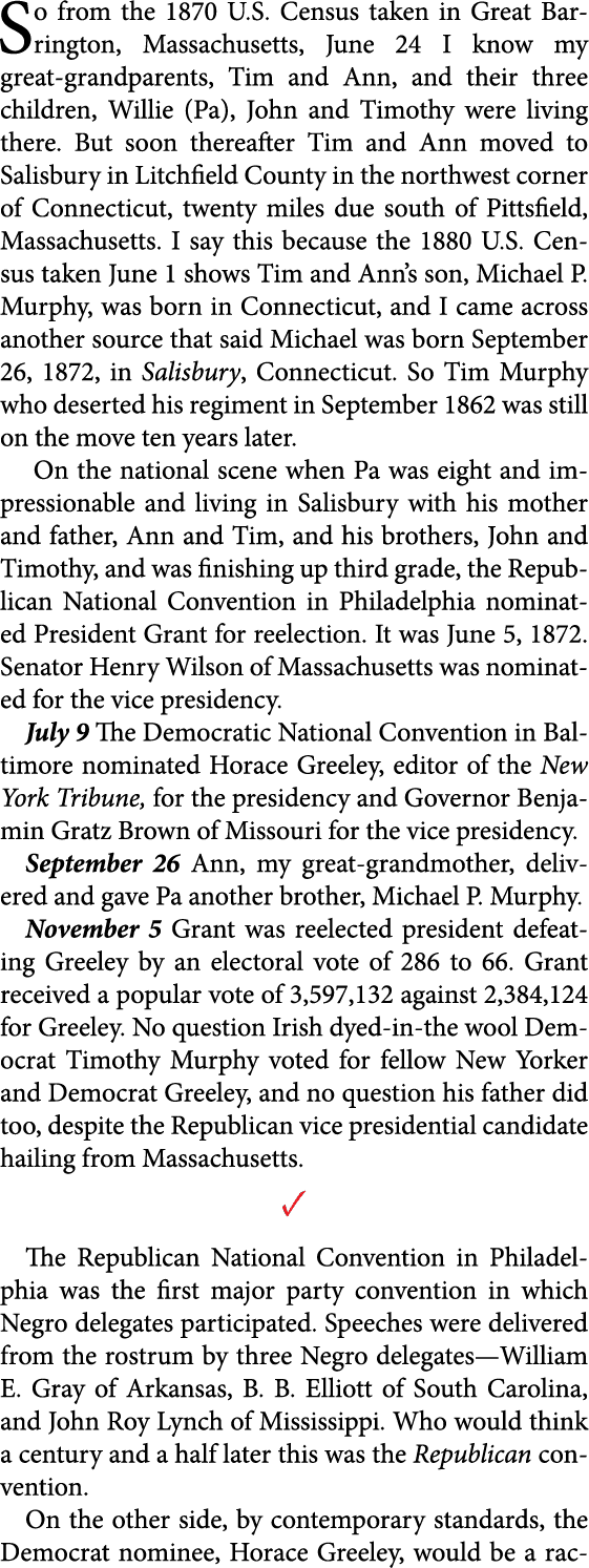 So from the 1870 U.S. Census taken in ﻿﻿Great Barrington, ﻿Massachusetts, June 24 I know my great grandparents, Tim a...