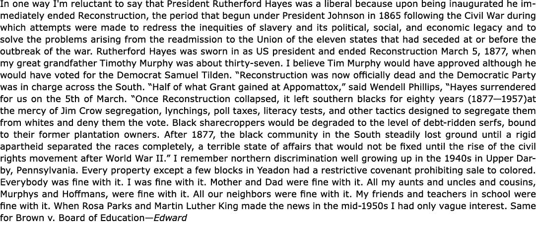 In one way I'm reluctant to say that President Rutherford Hayes was a liberal because upon being inaugurated he immed...