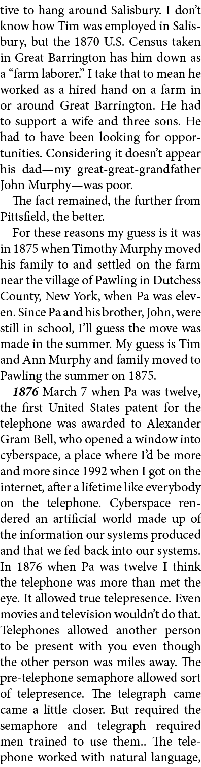 tive to hang around ﻿Salisbury. I don’t know how Tim was employed in ﻿Salisbury, but the 1870 U.S. Census taken in ﻿G...