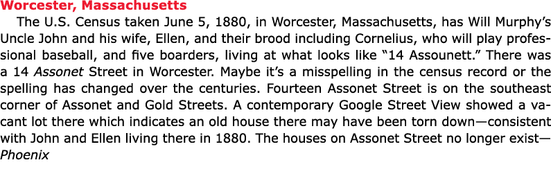 Worcester, ﻿Massachusetts The U.S. Census taken June 5, 1880, in ﻿Worcester, ﻿Massachusetts, has Will Murphy’s Uncle...
