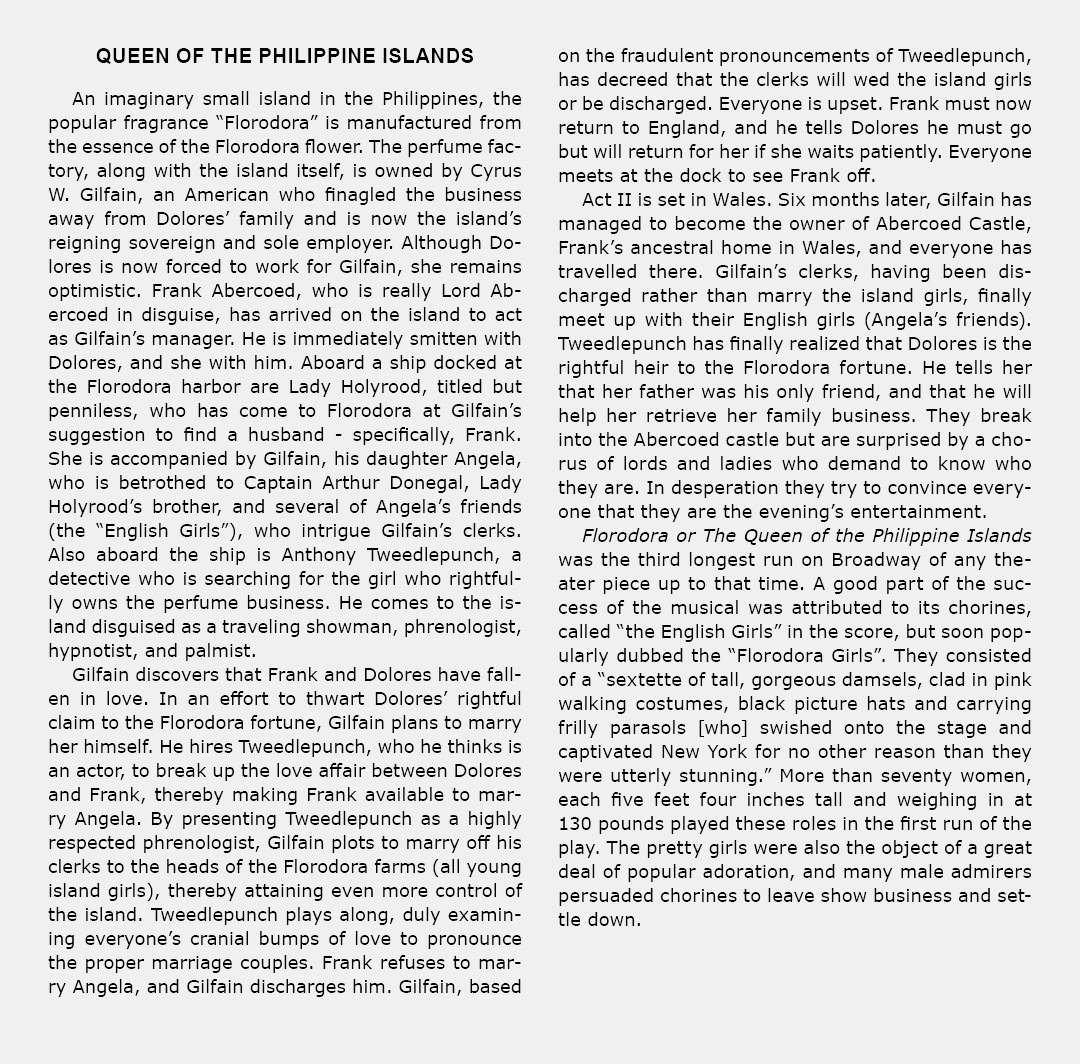 queen of the philippine islands An imaginary small island in the Philippines, the popular fragrance “Florodora” is ma...