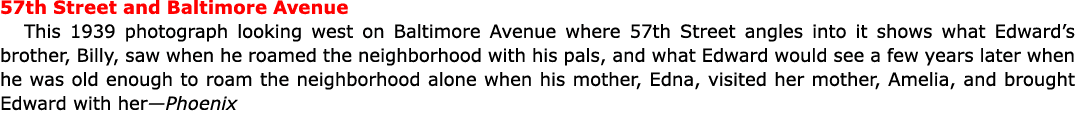 57th Street and ﻿﻿﻿Baltimore Avenue This 1939 photograph looking west on ﻿﻿﻿Baltimore Avenue where 57th Street angles...