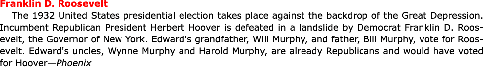 Franklin D. Roosevelt The 1932 United States presidential election takes place against the backdrop of the Great Depr...