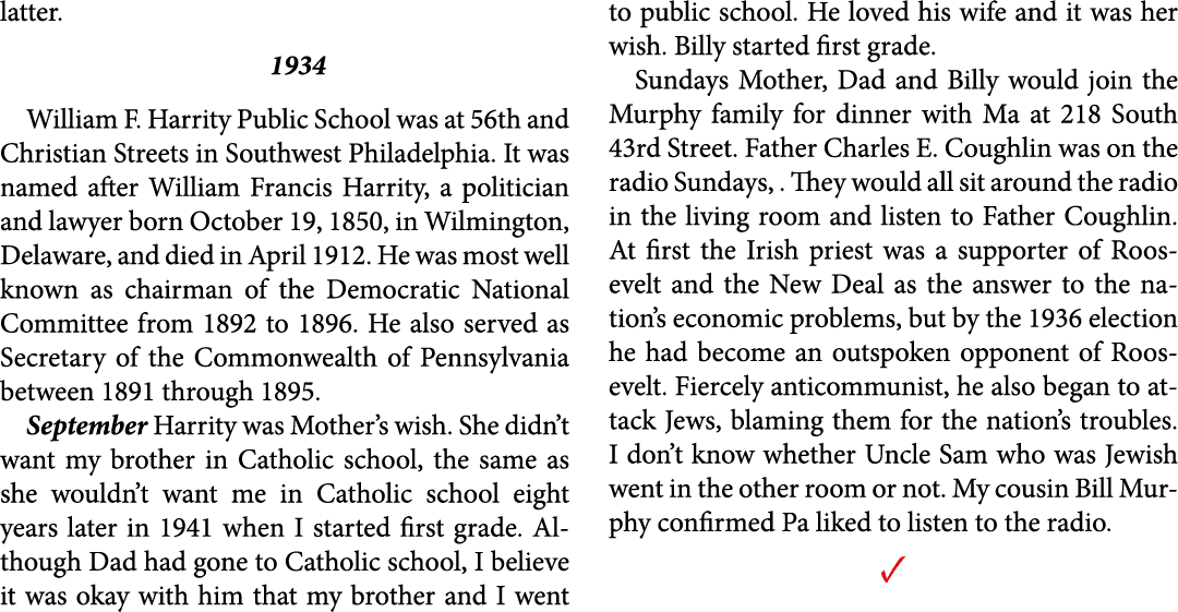 latter. 1934 ﻿﻿William F. Harrity Public School was at 56th and Christian Streets in Southwest Philadelphia. It was n...