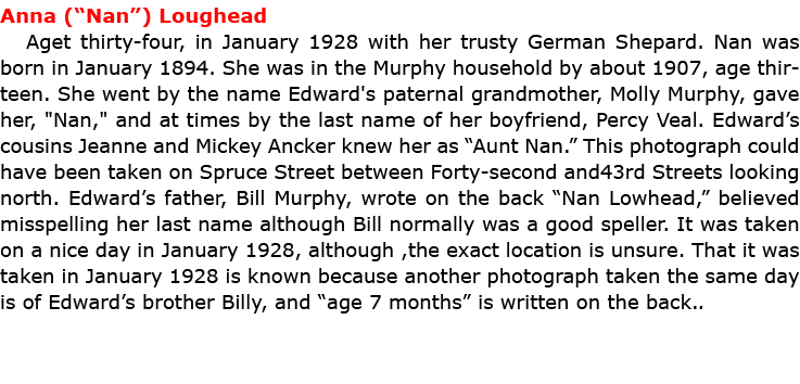 Anna (“Nan”) Loughead Aget thirty-four, in January 1928 with her trusty ﻿German Shepard. Nan was born in January 1894...