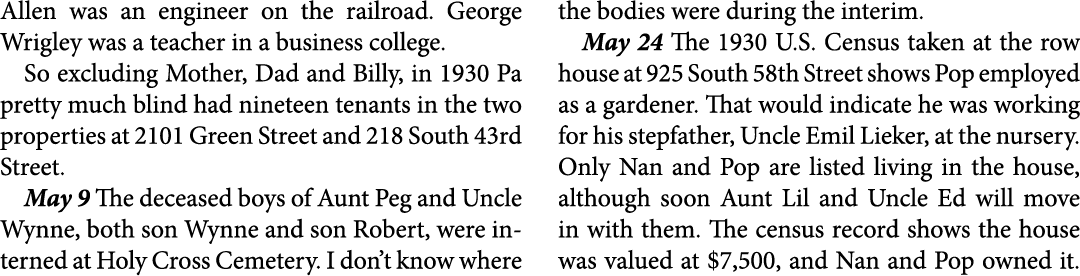 Allen was an engineer on the railroad. George Wrigley was a teacher in a business college. So excluding Mother, Dad a...