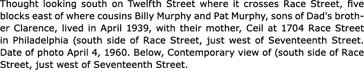 Thought looking south on Twelfth Street where it crosses ﻿Race Street, five blocks east of where cousins Billy Murphy...