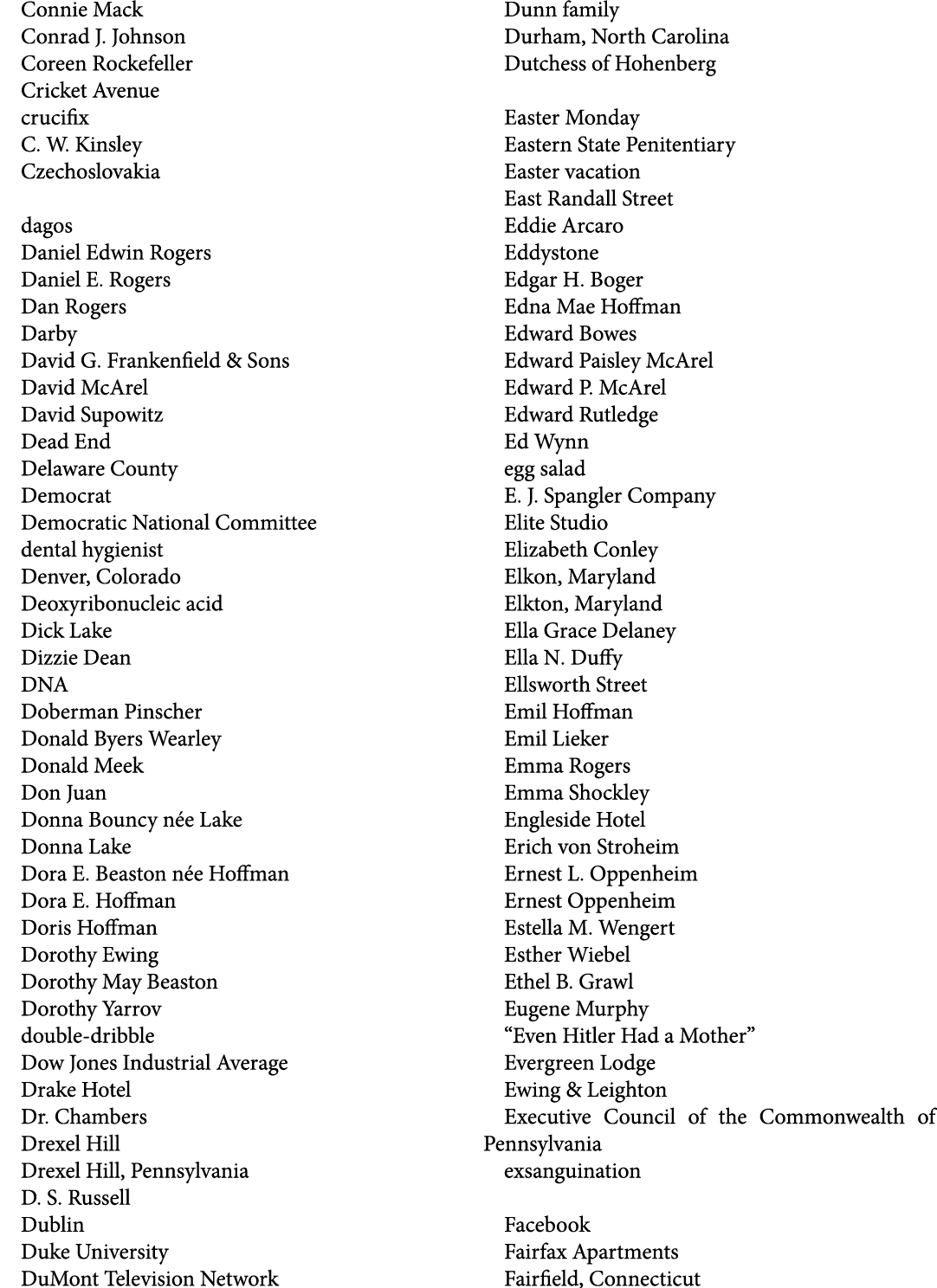 Connie Mack Conrad J. Johnson Coreen Rockefeller Cricket Avenue crucifix C. W. Kinsley Czechoslovakia dagos Daniel Ed...