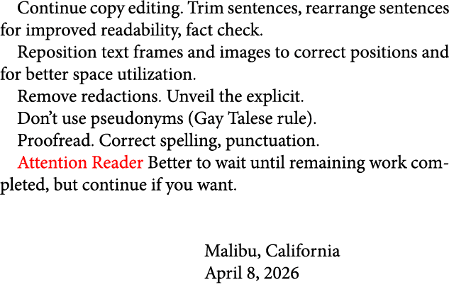 Continue copy editing. Trim sentences, rearrange sentences for improved readability, fact check. Reposition text fram...