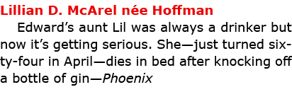 Lillian D. McArel n e Hoffman Edward’s aunt Lil was always a drinker but now it’s getting serious. She—just turned si...