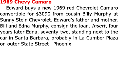 1969 ﻿Chevy ﻿Camaro Edward buys a new 1969 red Chevrolet ﻿Camaro convertible for $3090 from cousin Billy Murphy at ﻿S...