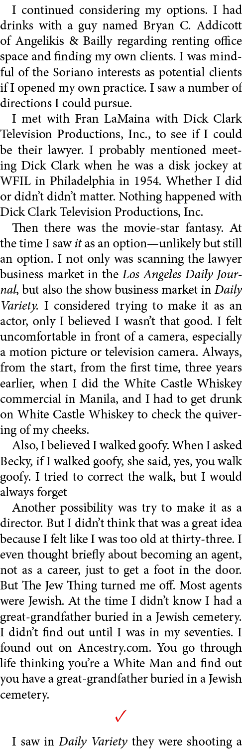 I continued considering my options. I had drinks with a guy named ﻿Bryan C. Addicott of ﻿Angelikis & Bailly regarding...