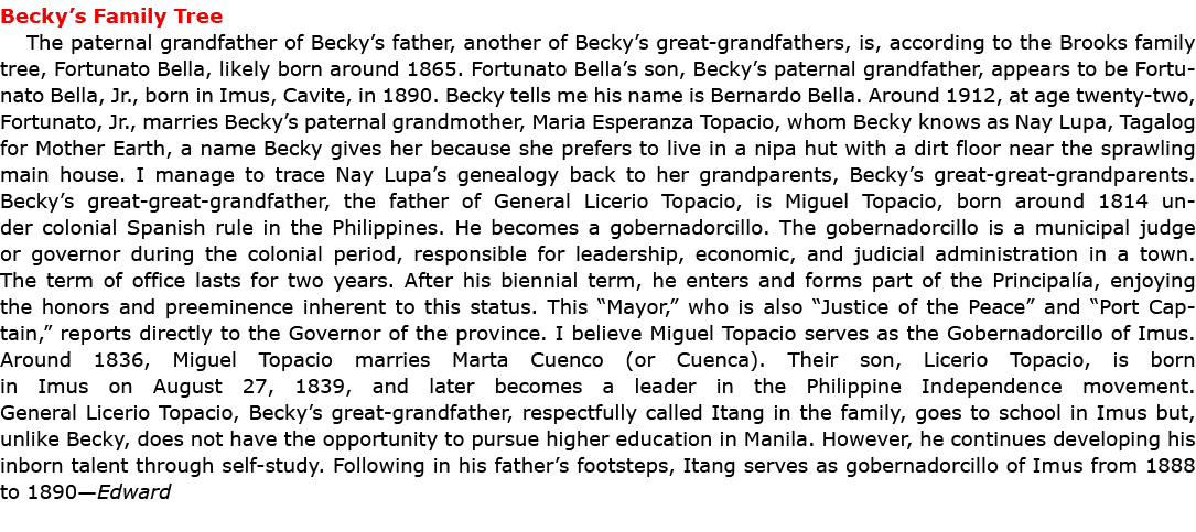 Becky’s Family Tree The paternal grandfather of Becky’s father, another of Becky’s great-grandfathers, is, according...