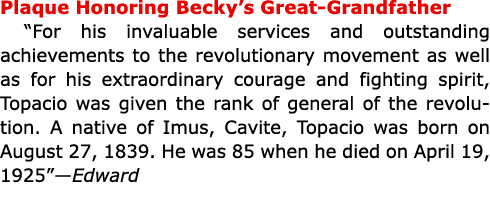 Plaque Honoring ﻿Becky’s Great-Grandfather “For his invaluable services and outstanding achievements to the revolutio...