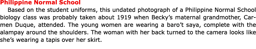 Philippine Normal School Based on the student uniforms, this undated photograph of a ﻿Philippine Normal School biolo...