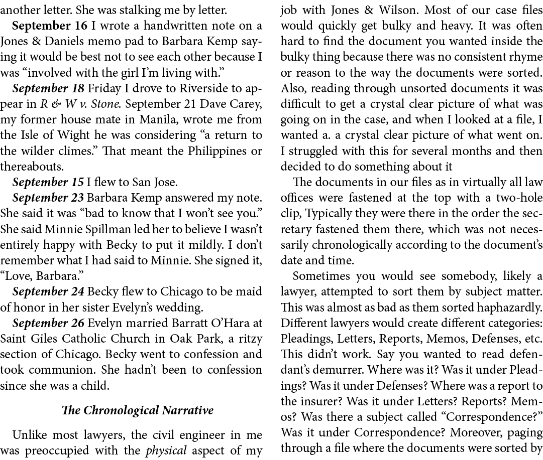 another letter. She was stalking me by letter. September 16 I wrote a handwritten note on a ﻿Jones & Daniels memo pad...