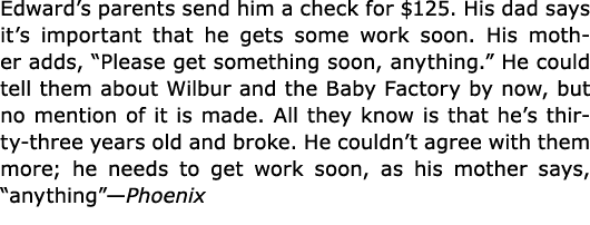 Edward’s parents send him a check for $125. His dad says it’s important that he gets some work soon. His mother adds,...