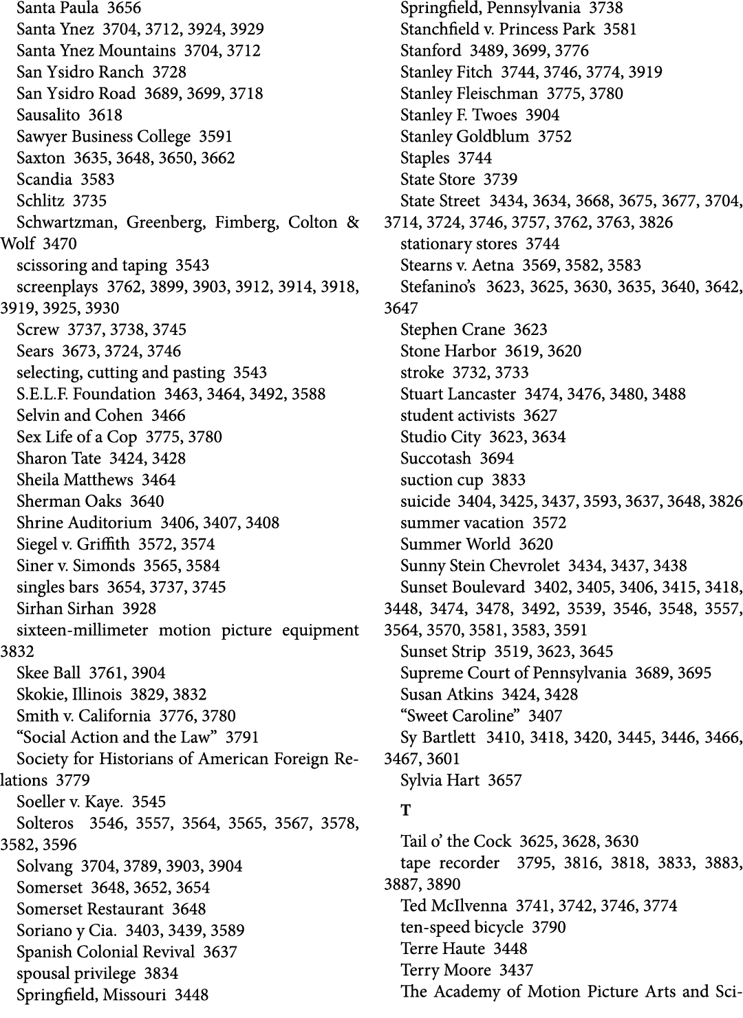 Santa Paula 3656 Santa Ynez 3704, 3712, 3924, 3929 Santa Ynez Mountains 3704, 3712 San Ysidro Ranch 3728 San Ysidro R...