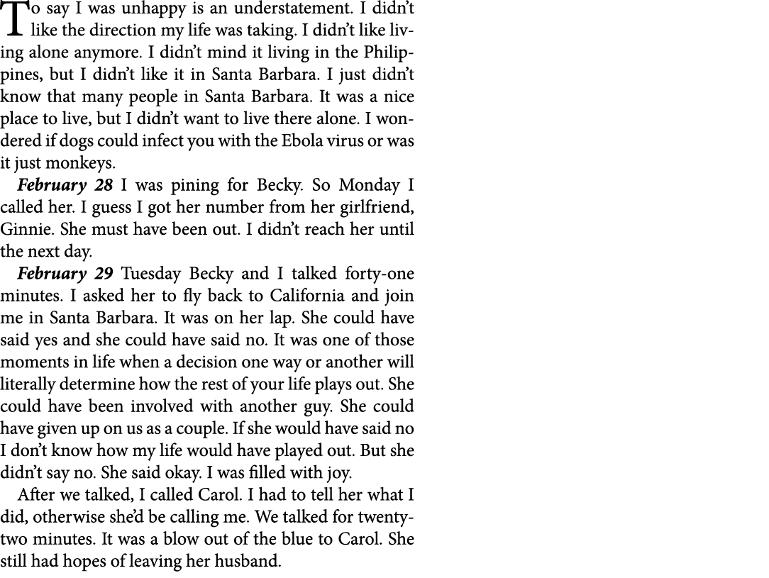To say I was unhappy is an understatement. I didn’t like the direction my life was taking. I didn’t like living alone...