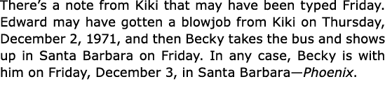 There’s a note from Kiki that may have been typed Friday. Edward may have gotten a blowjob from Kiki on Thursday, Dec...