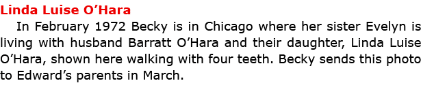 Linda Luise O’Hara In February 1972 Becky is in ﻿﻿Chicago where her sister Evelyn is living with husband Barratt O’H...