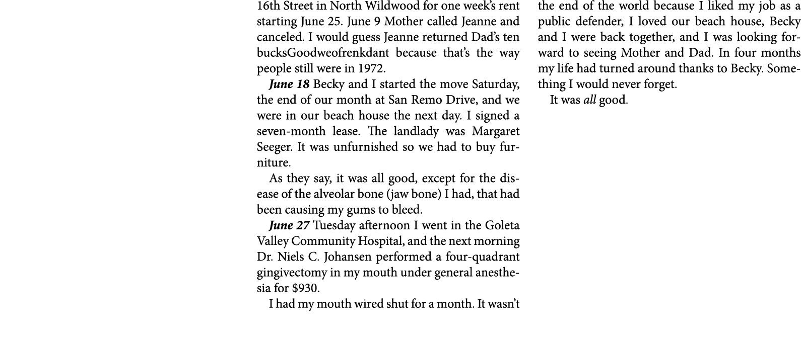 16th Street in ﻿North Wildwood for one week’s rent starting June 25. June 9 Mother called Jeanne and canceled. I woul...