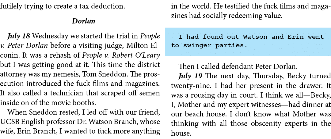 futilely trying to create a tax deduction. Dorlan July 18 Wednesday we started the trial in ﻿People v. ﻿Peter Dorlan ...