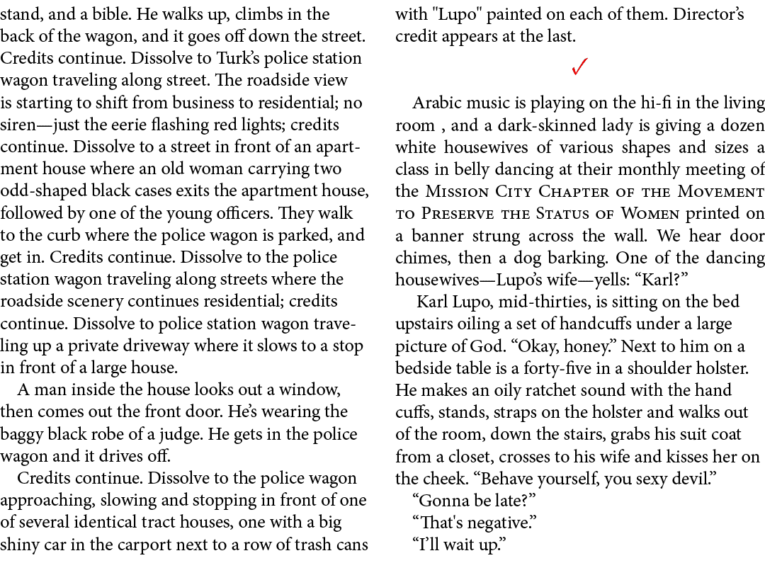 stand, and a bible. He walks up, climbs in the back of the wagon, and it goes off down the street. Credits continue. ...
