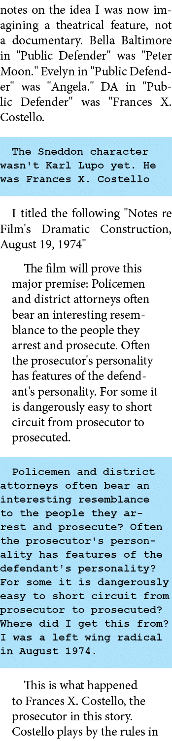 notes on the idea I was now imagining a theatrical feature, not a ﻿documentary. Bella Baltimore in ﻿\“Public Defender...