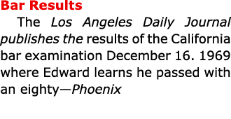 Bar Results The ﻿﻿Los Angeles Daily Journal publishes the results of the ﻿California bar examination December 16. 196...