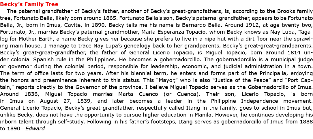 Becky’s Family Tree The paternal grandfather of Becky’s father, another of Becky’s great grandfathers, is, according...