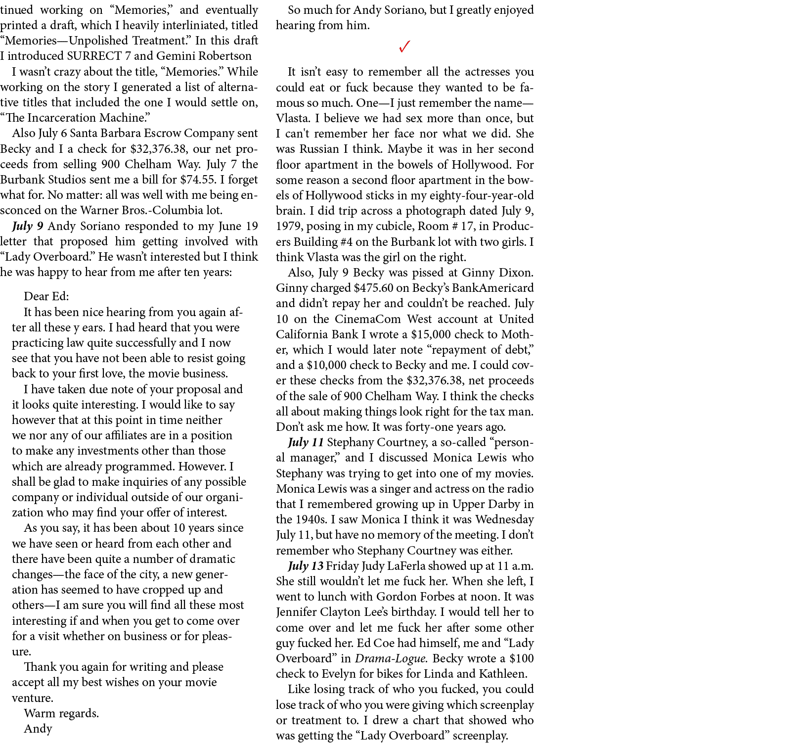 tinued working on “Memories,” and eventually printed a draft, which I heavily interliniated, titled “Memories—Unpolis...