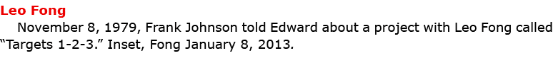 Leo Fong November 8, 1979, ﻿Frank Johnson told Edward about a project with Leo Fong called “Targets 1 2 3.” Inset, Fo...