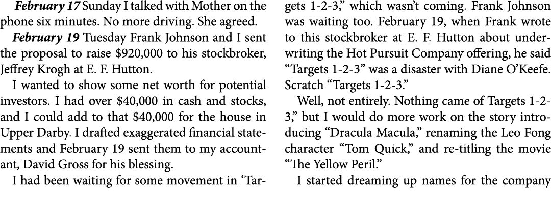  February 17 Sunday I talked with Mother on the phone six minutes. No more driving. She agreed. February 19 Tuesday ﻿...