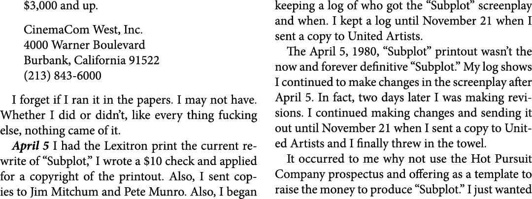 $3,000 and up. ﻿CinemaCom West, Inc. 4000 Warner Boulevard Burbank, California 91522 (213) 843 6000 I forget if I ran...