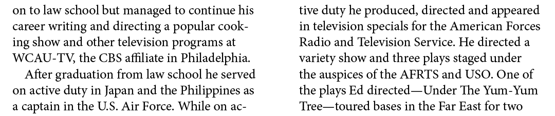 on to law school but managed to continue his career writing and directing a popular cooking show and other television...