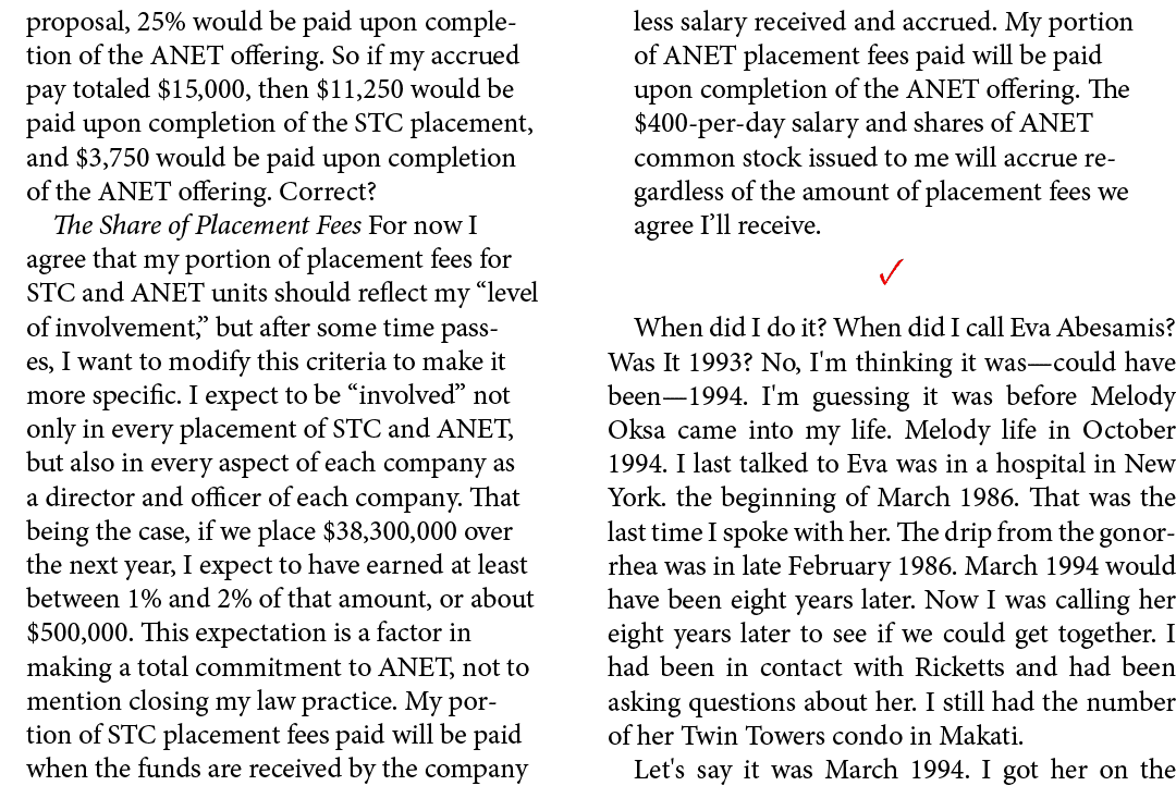 proposal, 25% would be paid upon completion of the ANET offering. So if my accrued pay totaled $15,000, then $11,250 ...