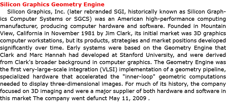 Silicon Graphics Geometry Engine Silicon Graphics, Inc. (later rebranded SGI, historically known as Silicon Graphics ...