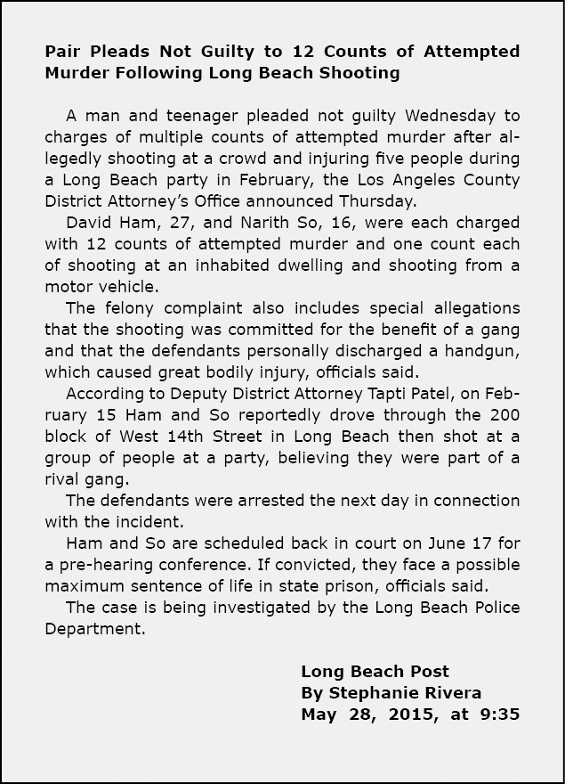 Pair Pleads Not Guilty to 12 Counts of Attempted Murder Following ﻿Long Beach Shooting A man and teenager pleaded not...