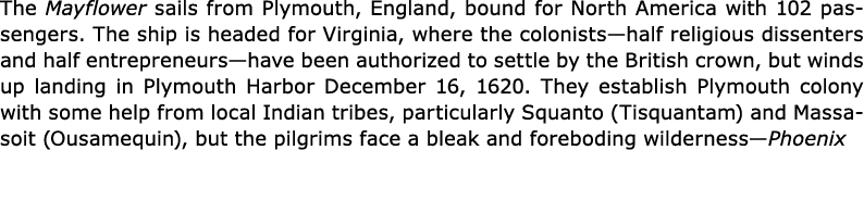 The ﻿Mayflower sails from Plymouth, England, bound for North America with 102 passengers. The ship is headed for Virg...