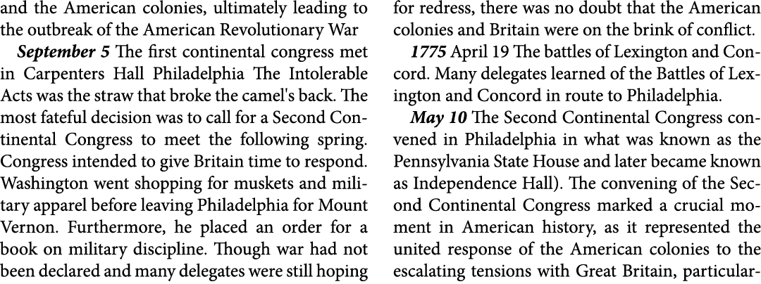 and the American colonies, ultimately leading to the outbreak of the American Revolutionary War September 5 The first...