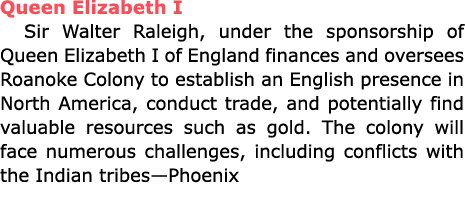 Queen Elizabeth I Sir Walter Raleigh, under the sponsorship of ﻿Queen Elizabeth I of England finances and oversees ﻿...