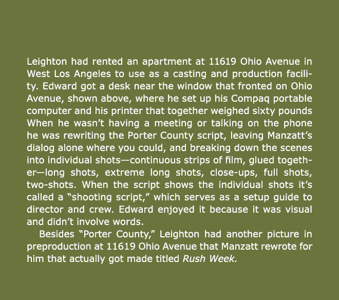  Leighton had rented an apartment at 11619 Ohio Avenue in West Los Angeles to use as a casting and production facilit...